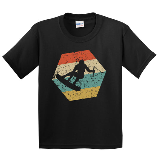 Wakeboarding Retro Distressed Hexagon Wakeboard Youth T-Shirt