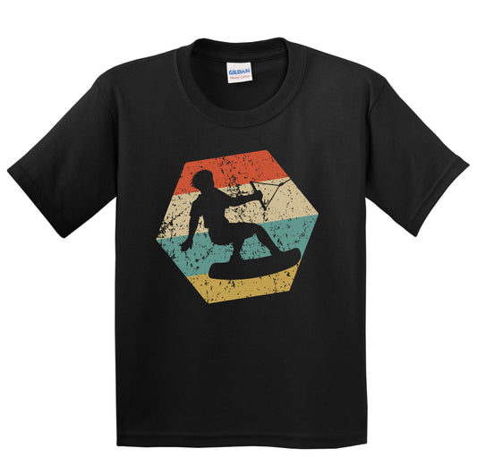 Wakeboarding Retro Distressed Hexagon Wakeboarder Youth T-Shirt