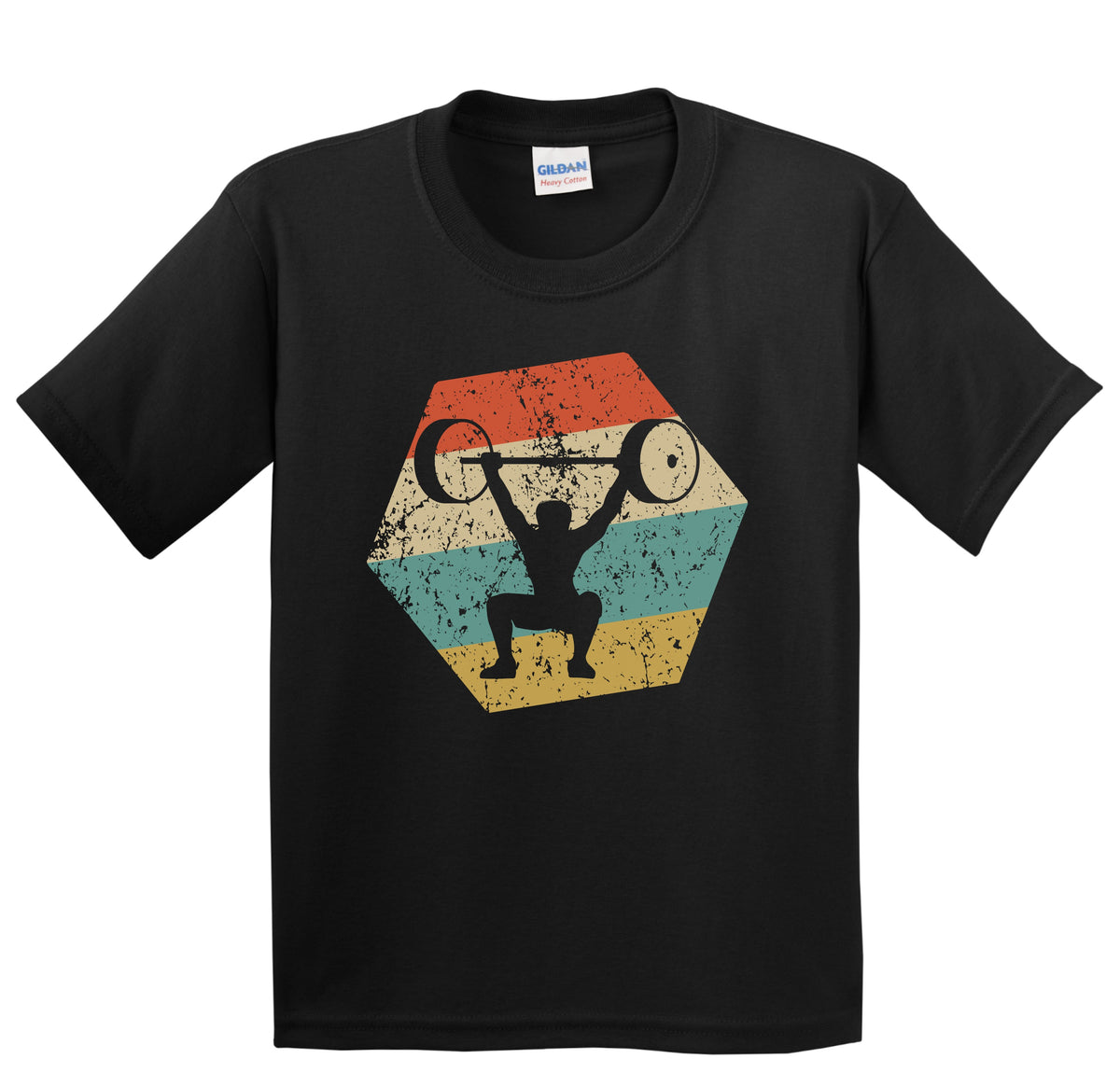 Power Lifting Retro Distressed Hexagon Weightlifter Youth T-Shirt