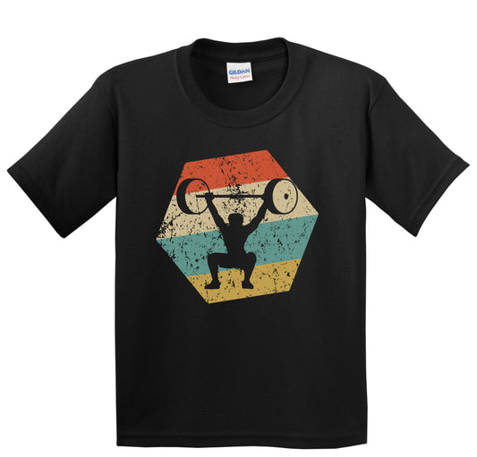 Power Lifting Retro Distressed Hexagon Weightlifter Youth T-Shirt