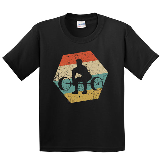 Weightlifting Retro Distressed Hexagon Power Lifter Youth T-Shirt