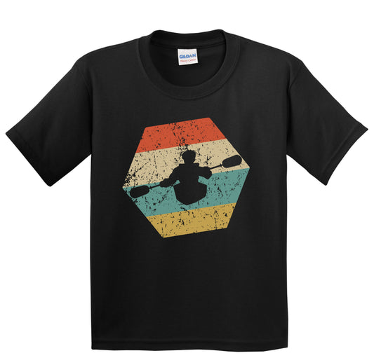 Kayaking Retro Distressed Hexagon Kayak Youth T-Shirt