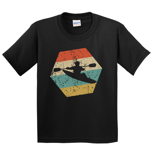 Kayak Retro Distressed Hexagon Kayaking Youth T-Shirt