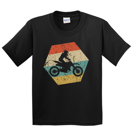 Motocross Retro Distressed Hexagon Motorcycle Youth T-Shirt