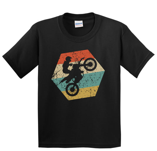 Motocross Retro Distressed Hexagon Motocross Rider Youth T-Shirt