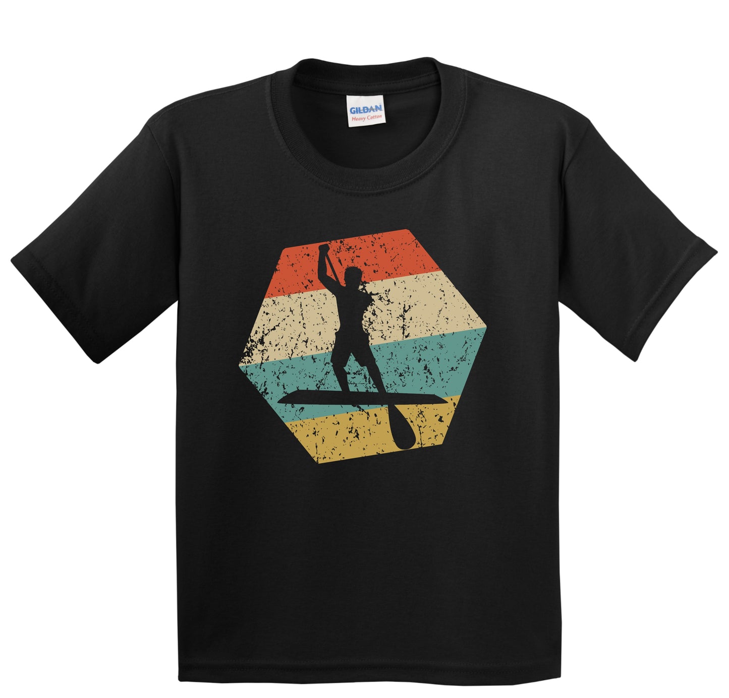 Paddleboard Retro Distressed Hexagon Paddleboarding Youth T-Shirt