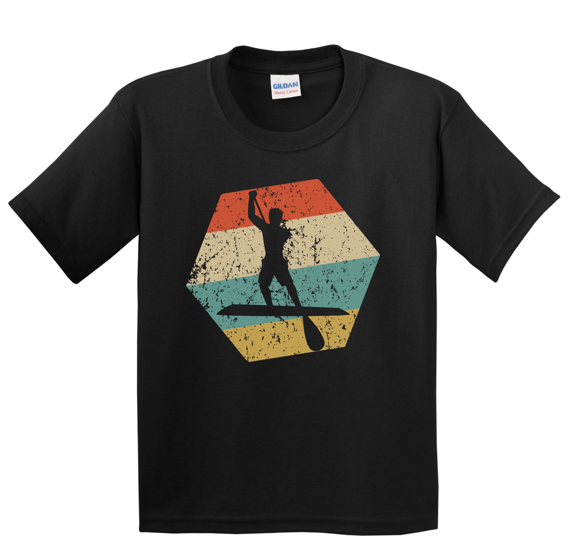 Paddleboard Retro Distressed Hexagon Paddleboarding Youth T-Shirt