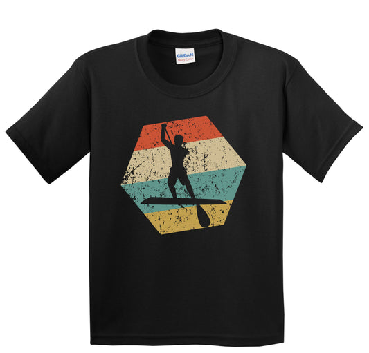 Paddleboard Retro Distressed Hexagon Paddleboarding Youth T-Shirt