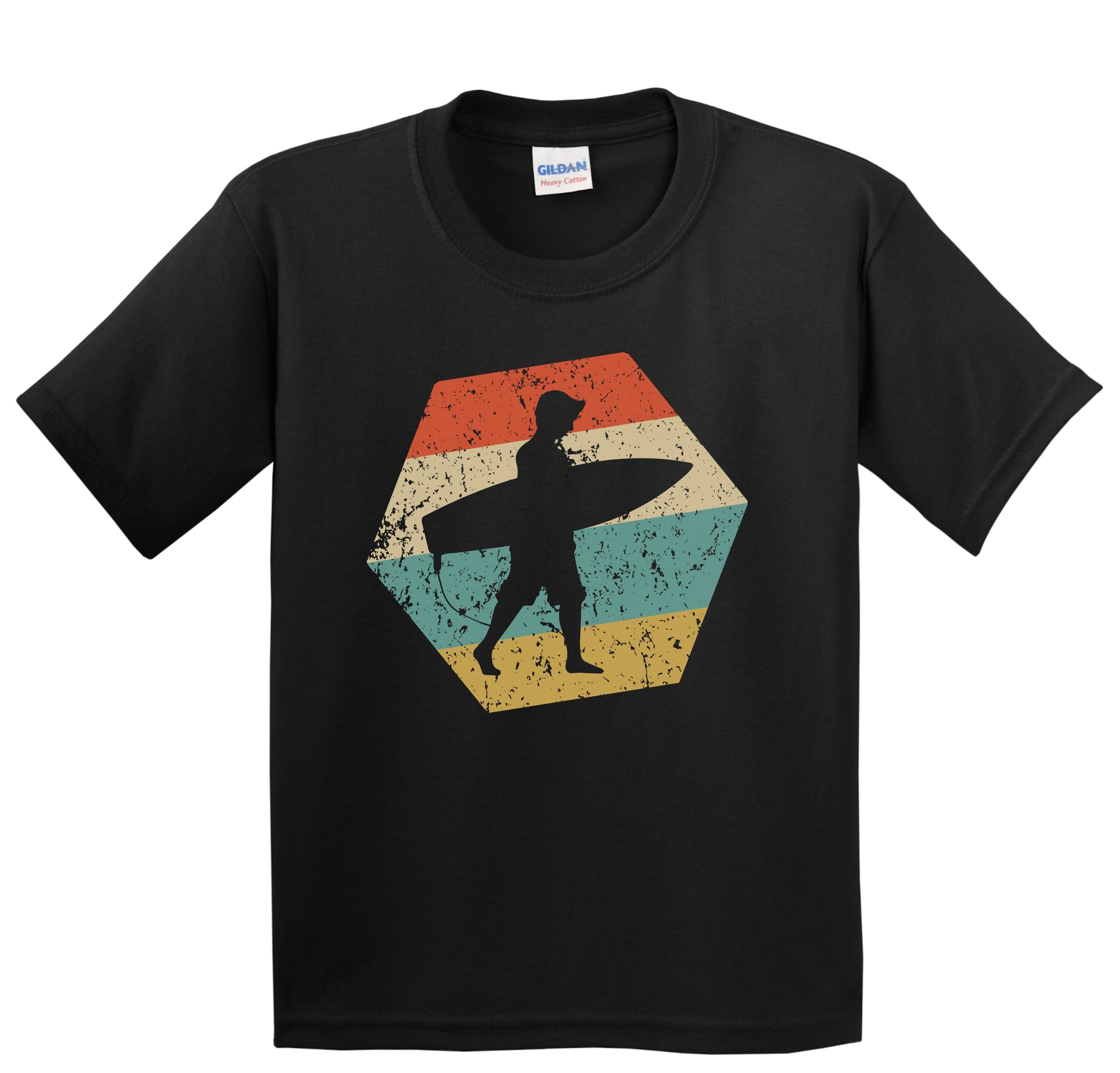 Surfing Retro Distressed Hexagon Surfer Youth T-Shirt
