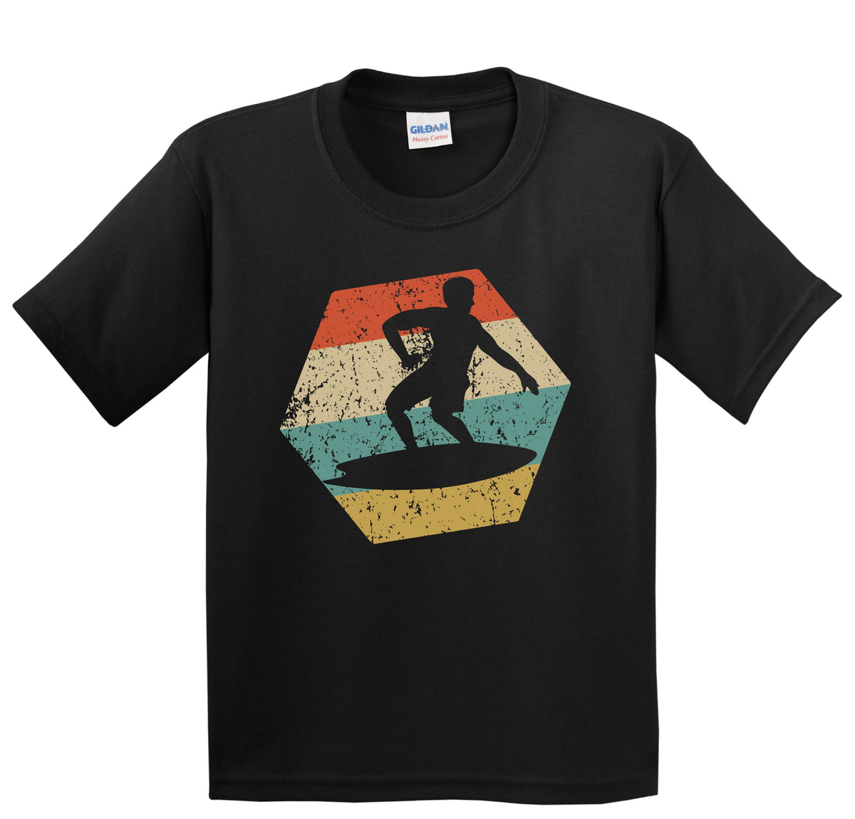 Surfer Retro Distressed Hexagon Surfing Youth T-Shirt