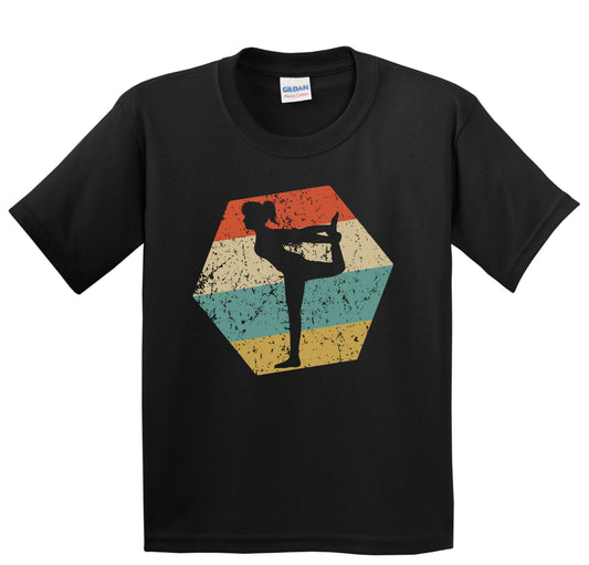 Yoga Retro Distressed Hexagon Yoga Pose Youth T-Shirt