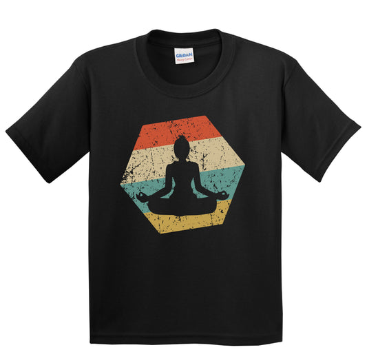 Yoga Pose Retro Distressed Hexagon Yoga Youth T-Shirt