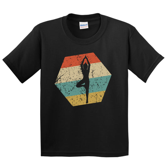 Yoga Retro Distressed Hexagon Yoga Pose Youth T-Shirt