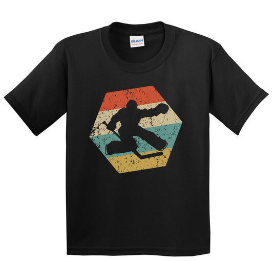 Hockey Goalie Retro Distressed Hexagon Save Youth T-Shirt