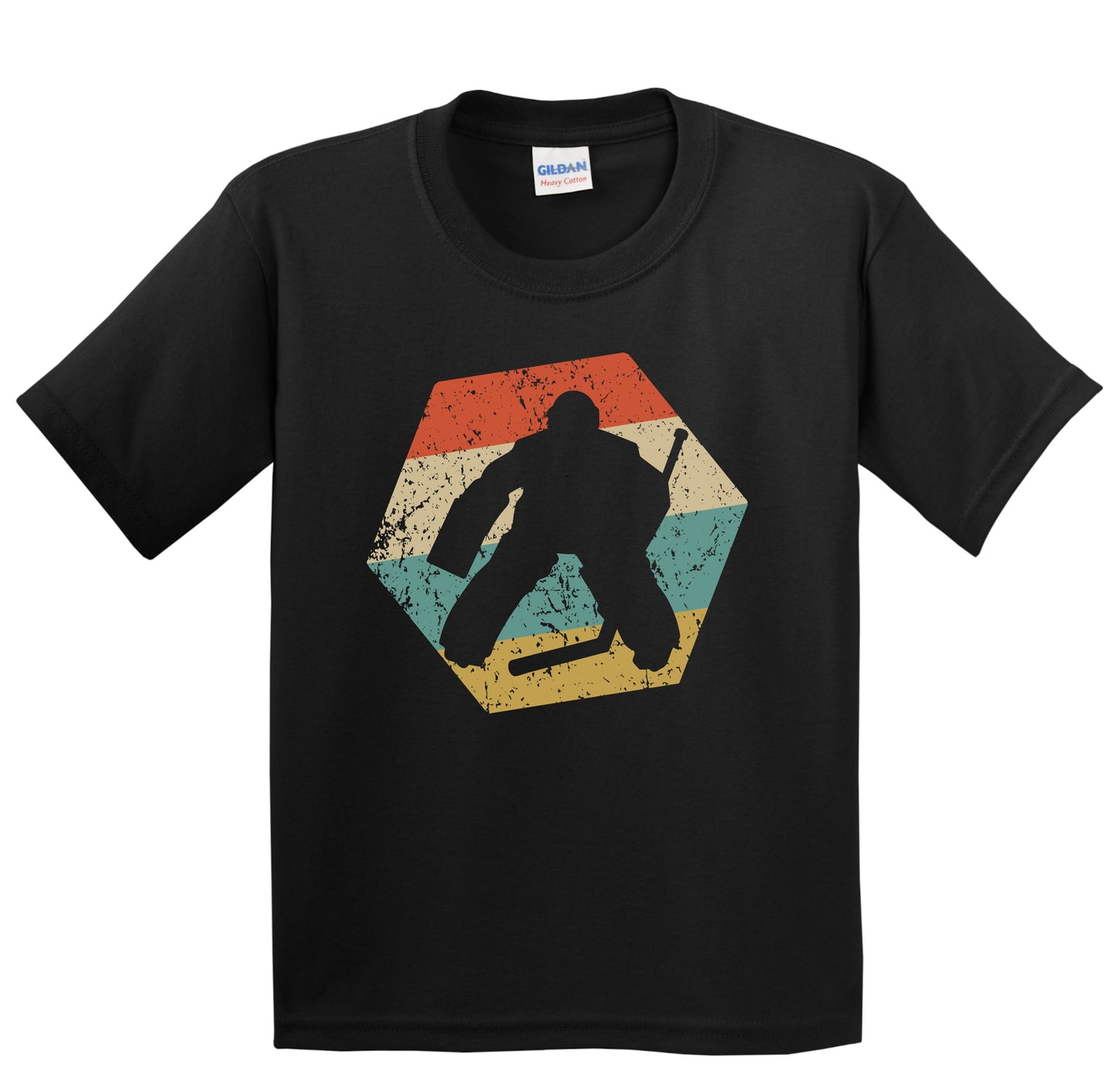 Goalie Retro Distressed Hexagon Hockey Youth T-Shirt