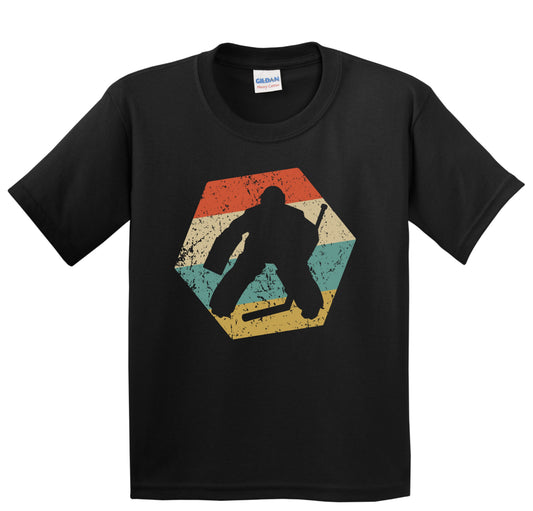 Goalie Retro Distressed Hexagon Hockey Youth T-Shirt