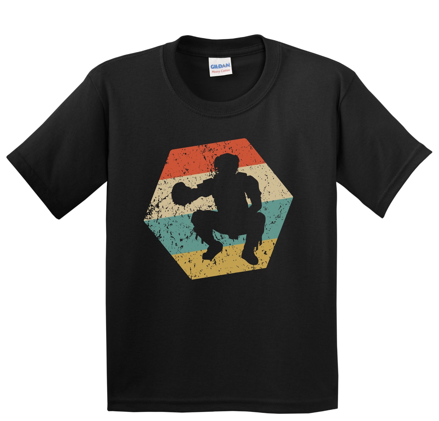 Baseball Retro Distressed Hexagon Catcher Youth T-Shirt