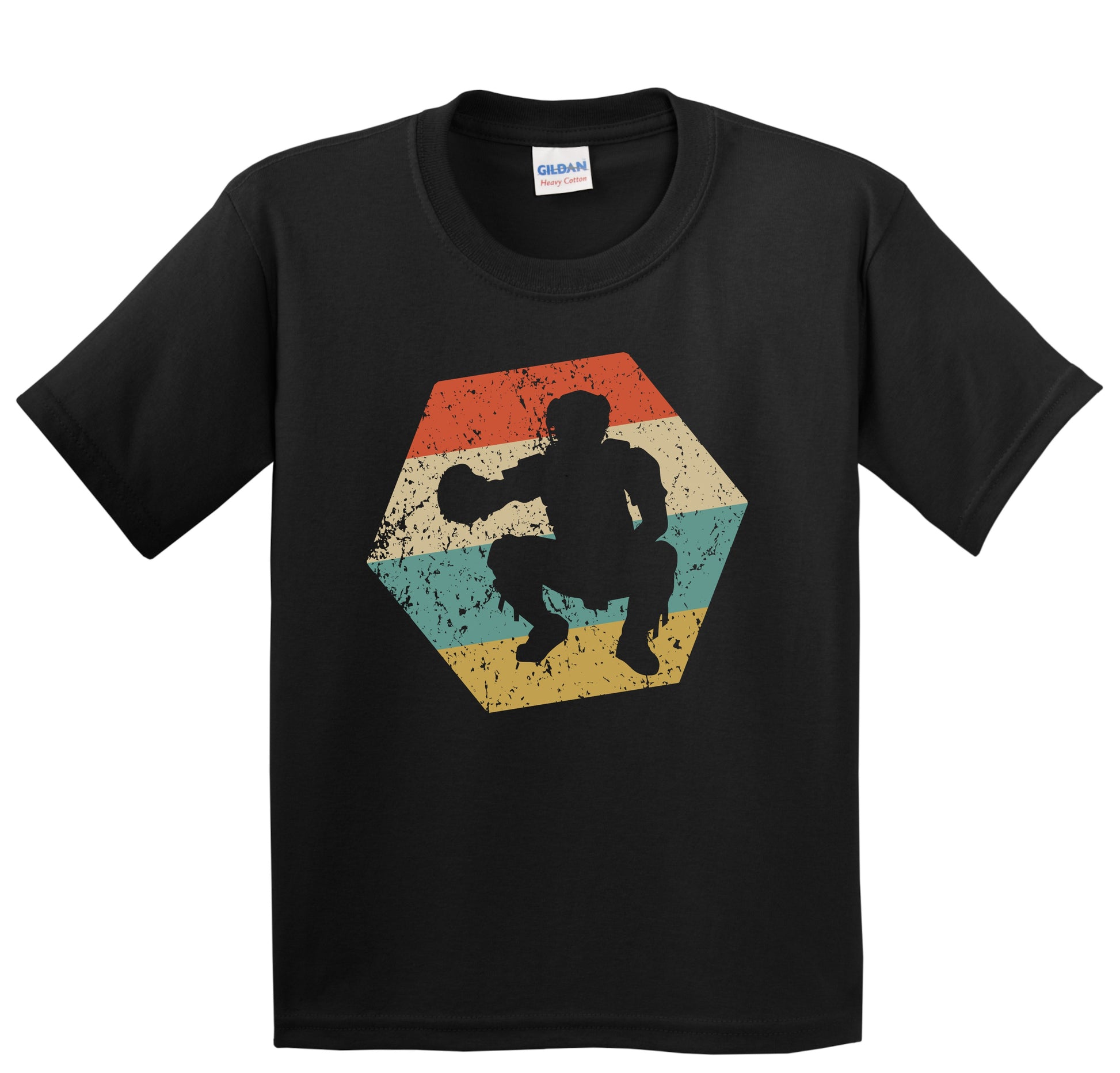 Baseball Retro Distressed Hexagon Catcher Youth T-Shirt
