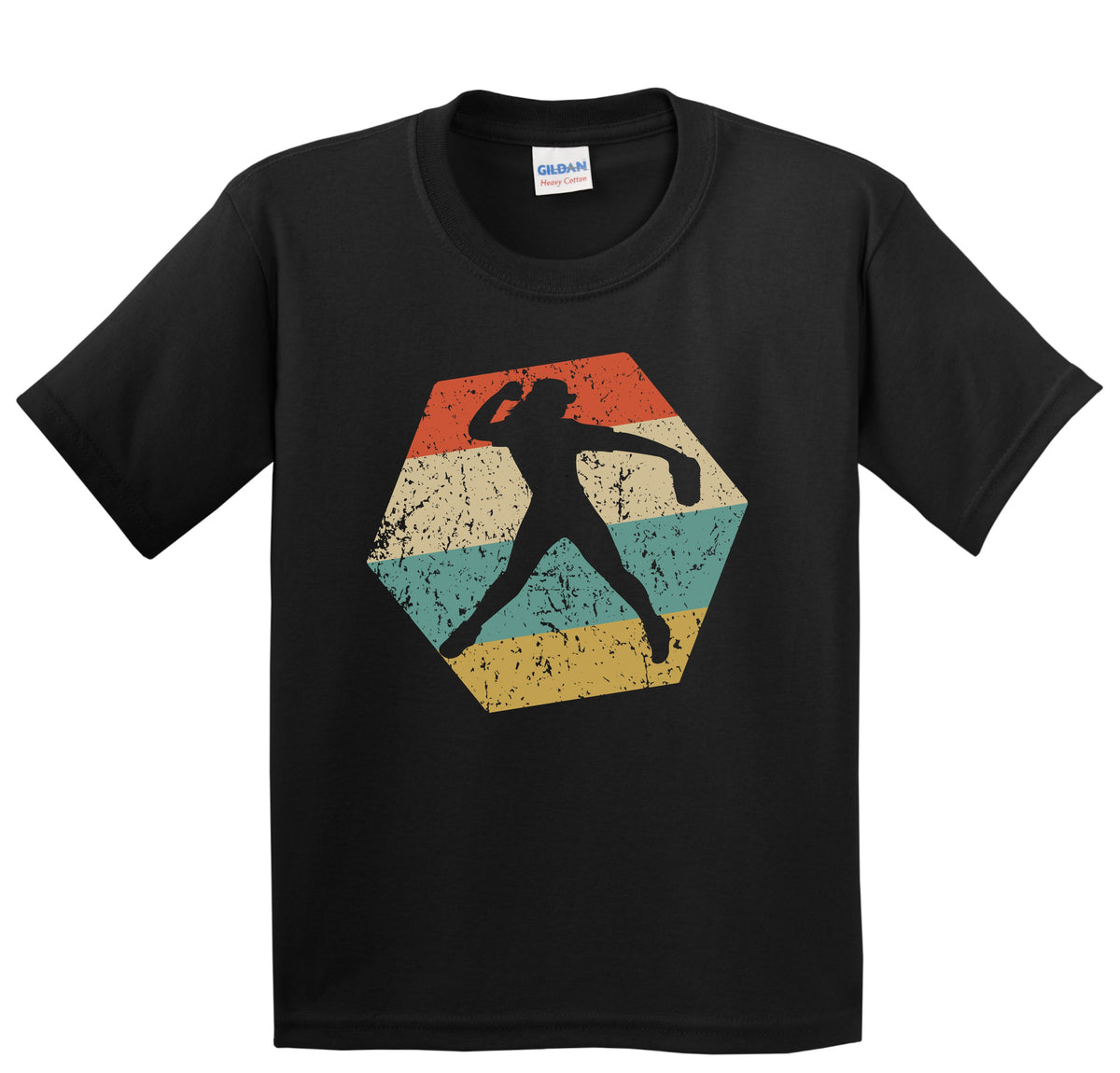 Softball Retro Distressed Hexagon Softball Player Youth T-Shirt