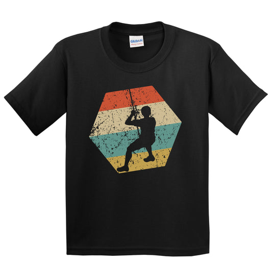 Rock Climber Retro Distressed Hexagon Rock Climbing Youth T-Shirt