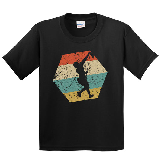 Rock Climbing Retro Distressed Hexagon Rock Climber Youth T-Shirt