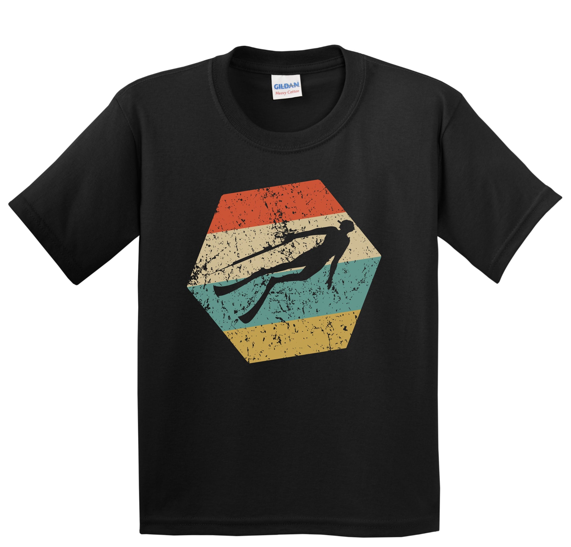 Spearfisherman Retro Distressed Hexagon Spearfishing Youth T-Shirt