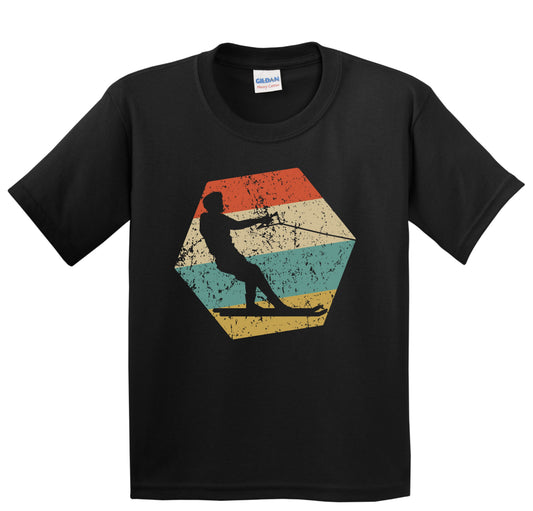 Waterskier Retro Distressed Hexagon Waterskiing Youth T-Shirt