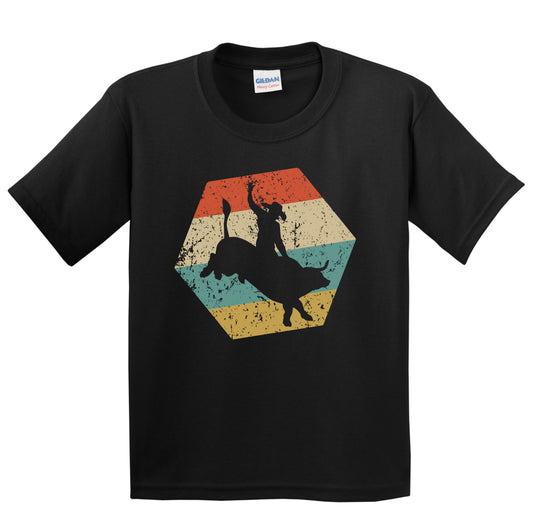 Rodeo Retro Distressed Hexagon Bull Rider Youth T-Shirt