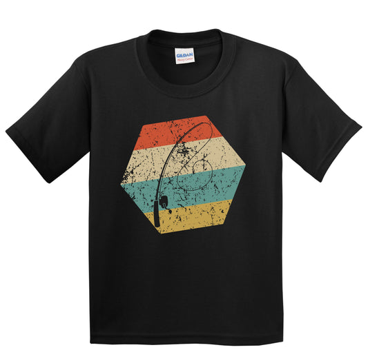 Fishing Pole Retro Distressed Hexagon Fisherman Youth T-Shirt
