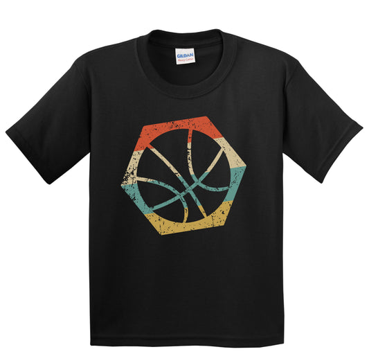 Basketball Retro Distressed Hexagon Ball Youth T-Shirt