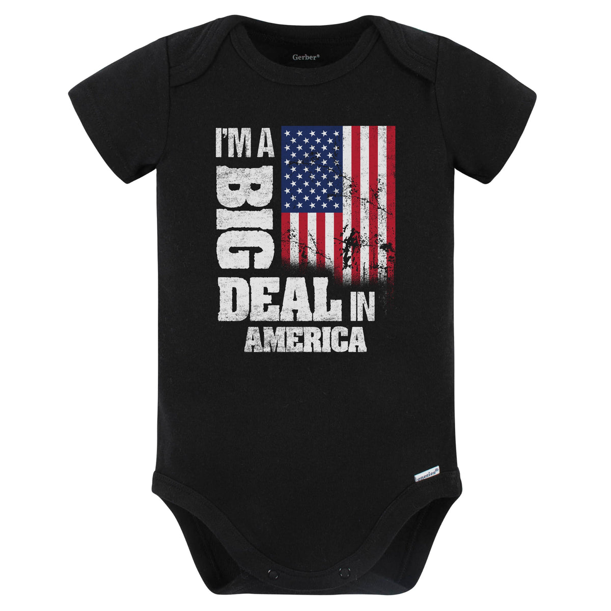I'm A Big Deal In America Funny American Flag Baby Bodysuit (Black)