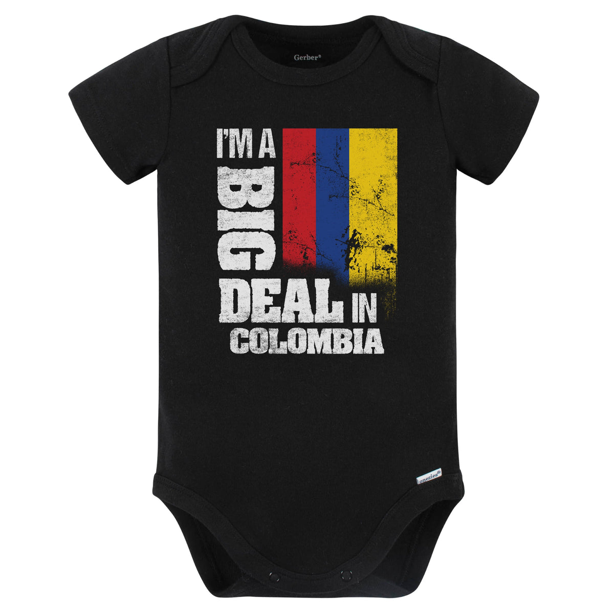 I'm A Big Deal In Colombia Funny Colombian Flag Baby Bodysuit (Black)