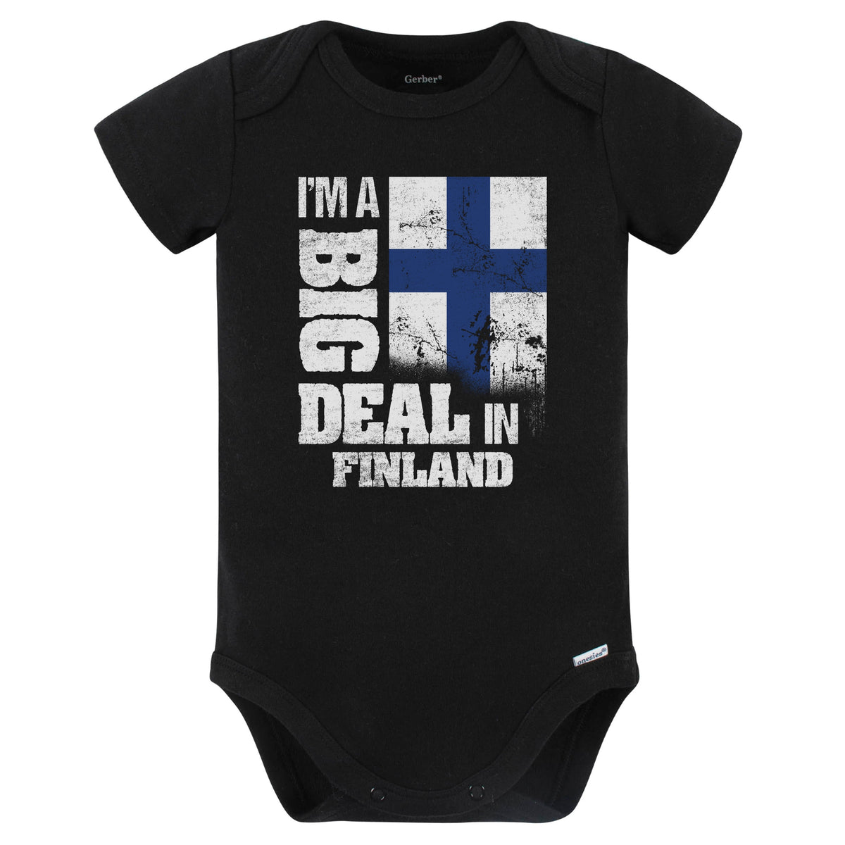 I'm A Big Deal In Finland Funny Finnish Flag Baby Bodysuit (Black)
