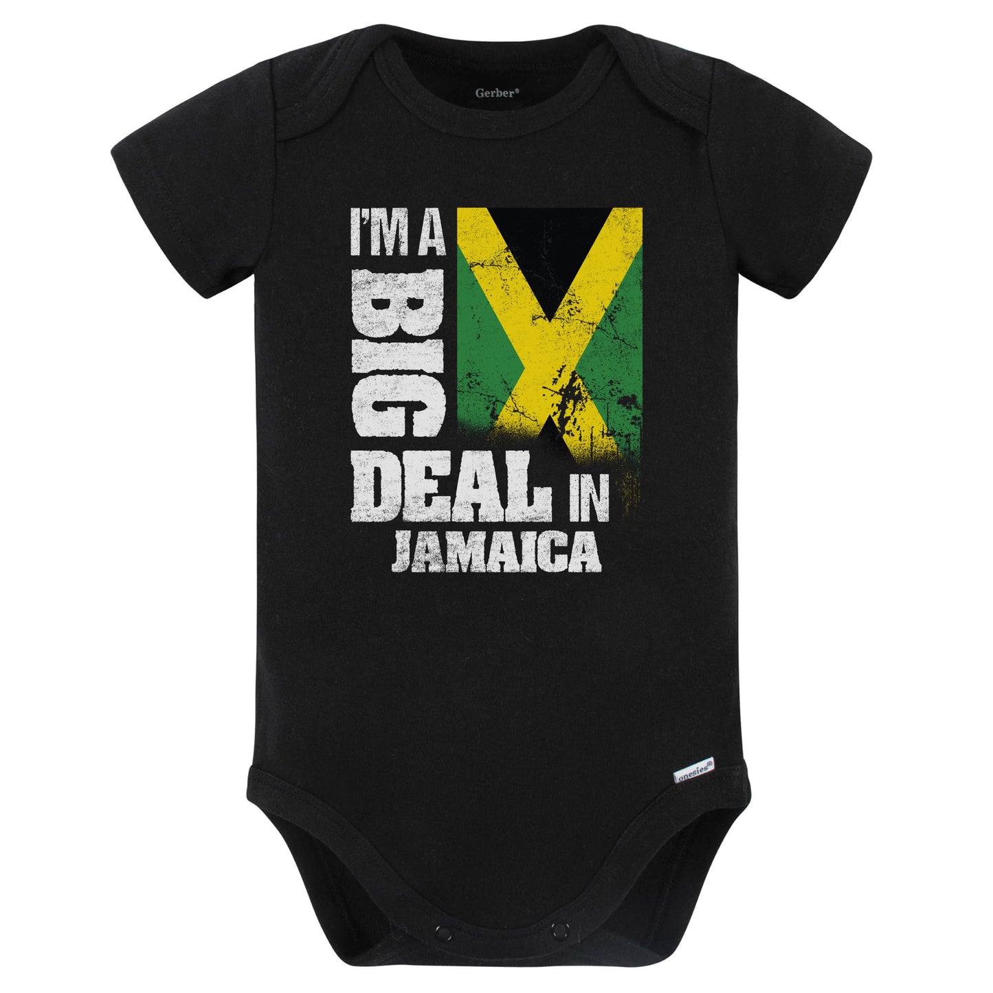I'm A Big Deal In Jamaica Funny Jamaican Flag Baby Bodysuit (Black)