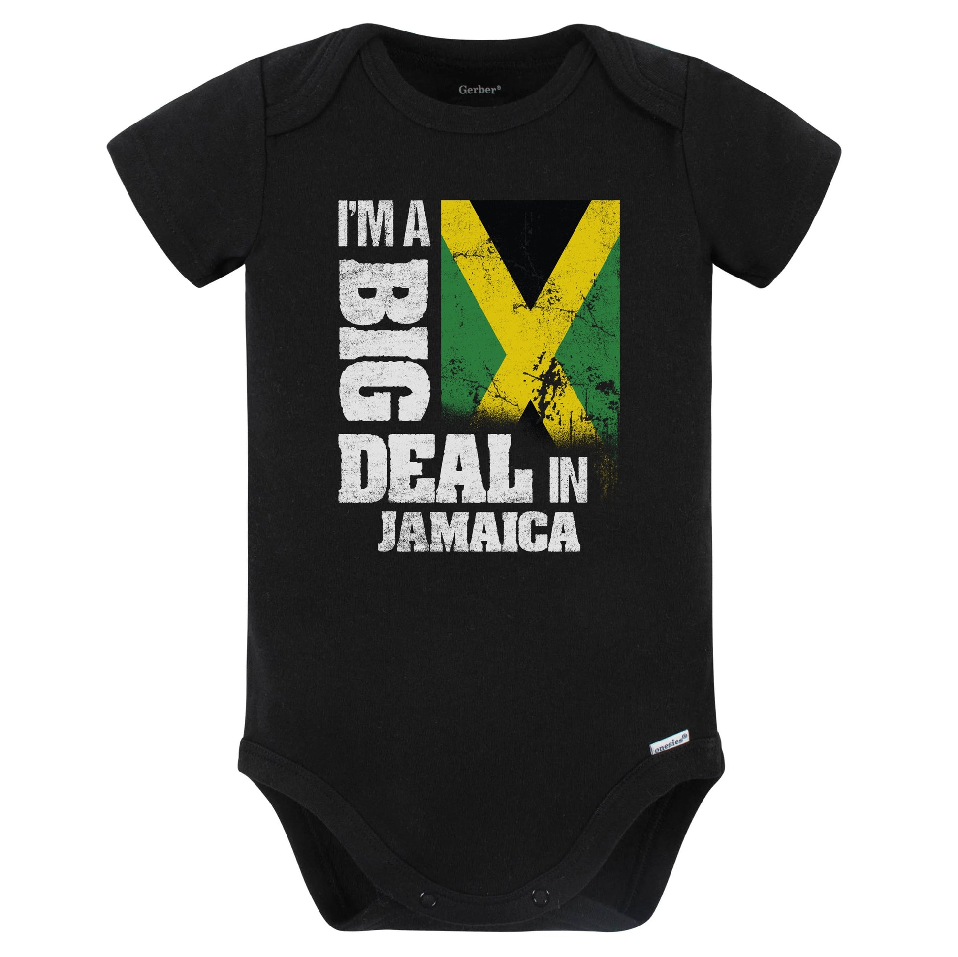 I'm A Big Deal In Jamaica Funny Jamaican Flag Baby Bodysuit (Black)