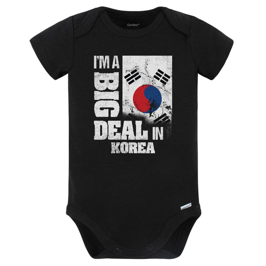 I'm A Big Deal In Korea Funny Korean Flag Baby Bodysuit (Black)