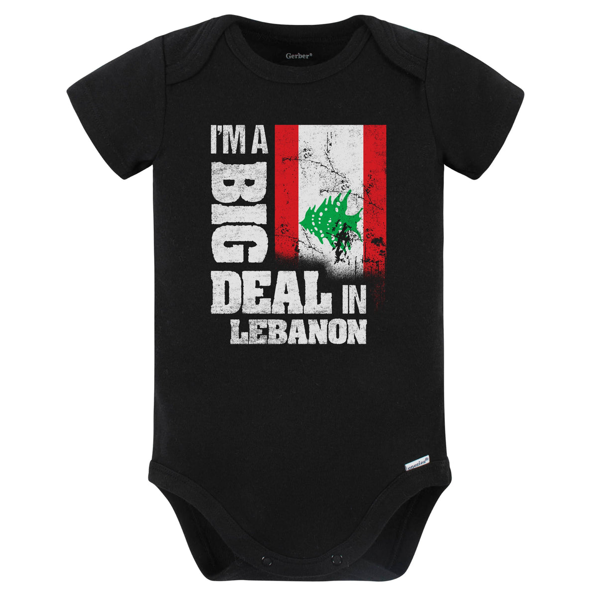 I'm A Big Deal In Lebanon Funny Lebanese Flag Baby Bodysuit (Black)