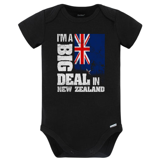 I'm A Big Deal In New Zealand Funny Kiwi Flag Baby Bodysuit (Black)