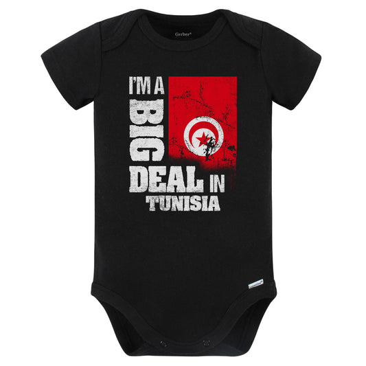 I'm A Big Deal In Tunisia Funny Tunisian Flag Baby Bodysuit (Black)