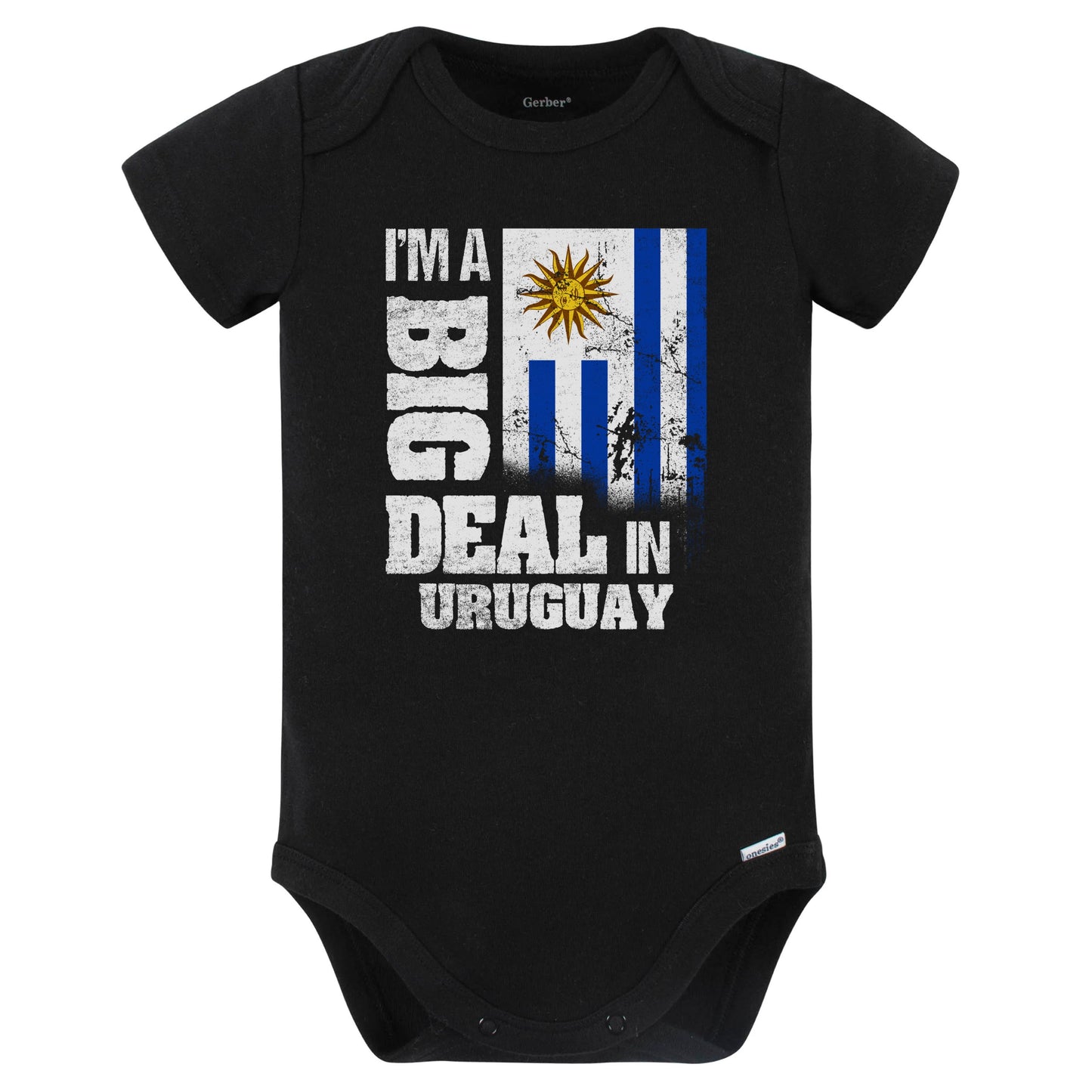 I'm A Big Deal In Uruguay Funny Uruguayan Flag Baby Bodysuit (Black)