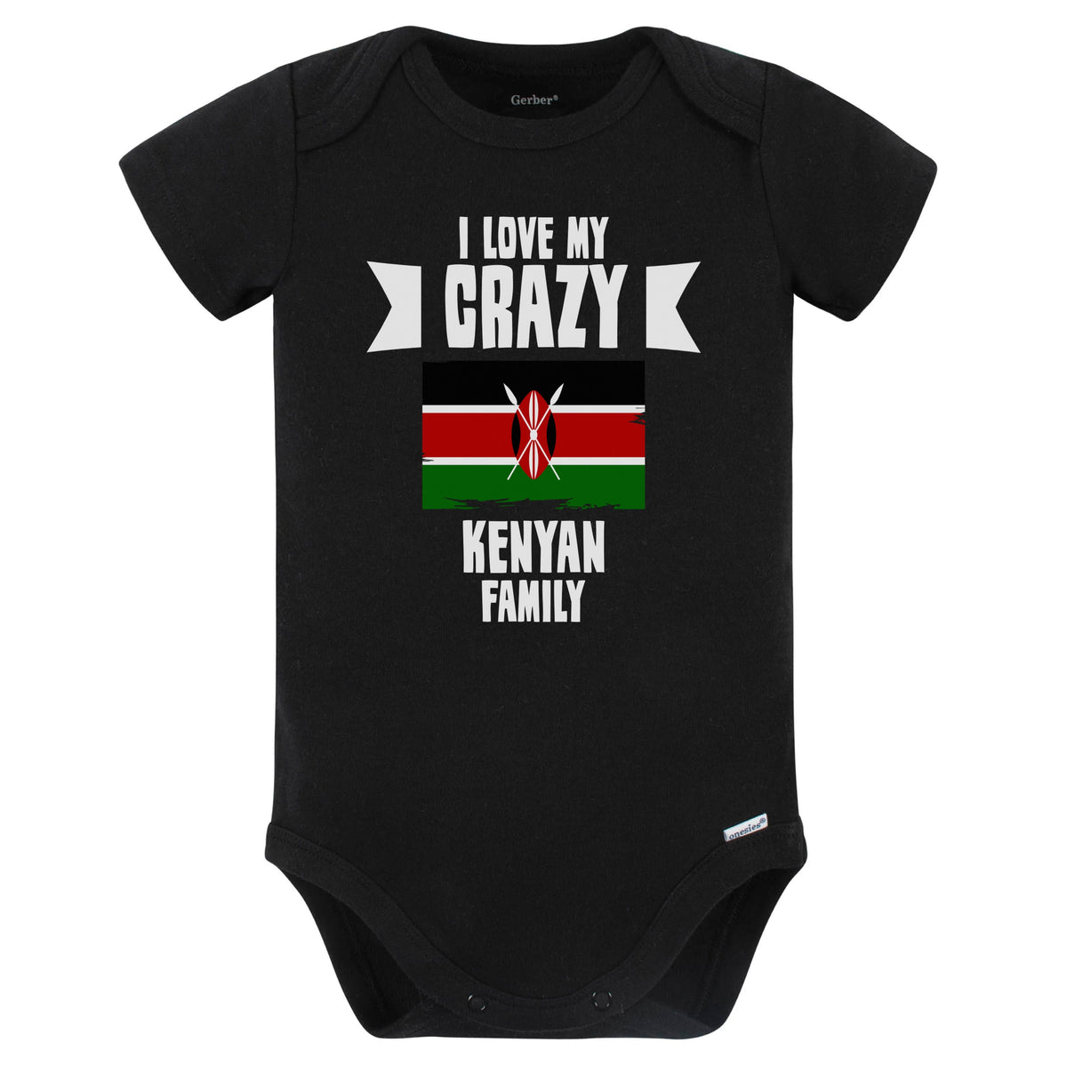I Love My Crazy Kenyan Family Funny Kenya Flag Baby Bodysuit (Black)