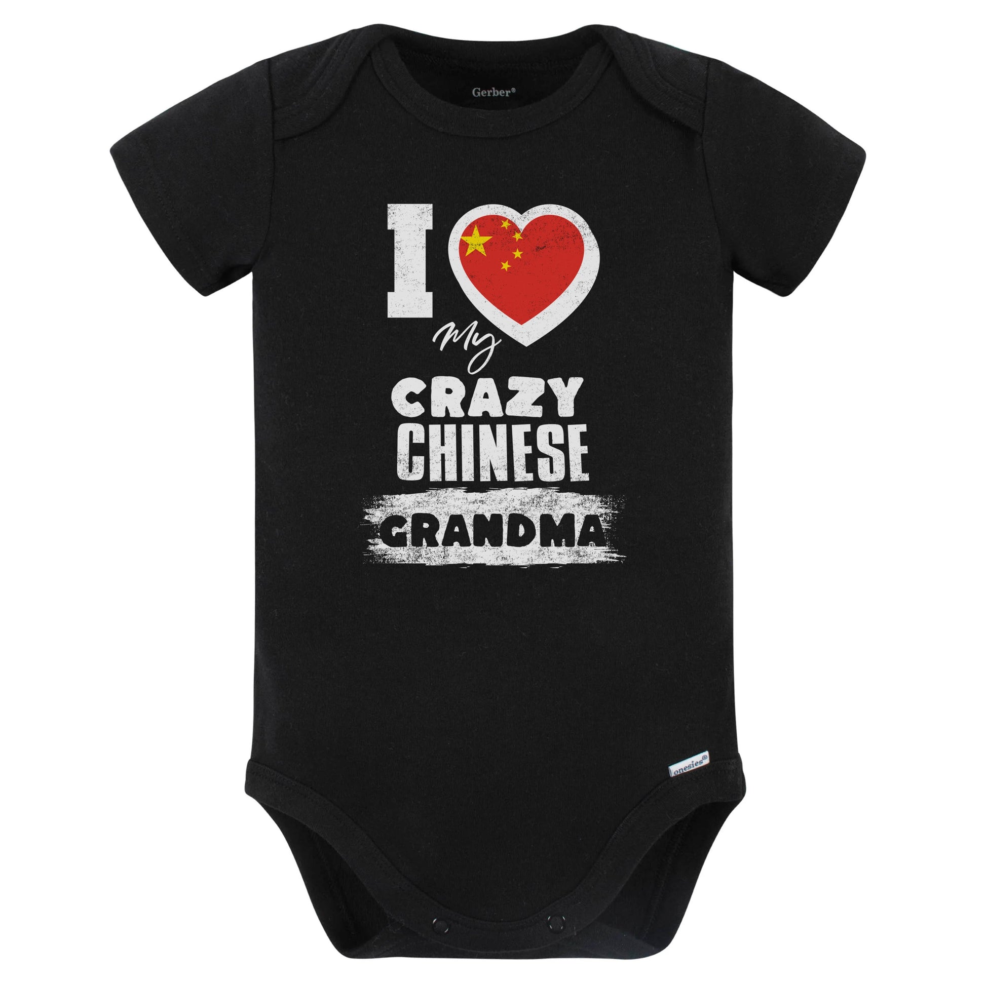 I Love My Crazy Chinese Grandma Funny China Flag Grandchild Baby Bodysuit (Black)