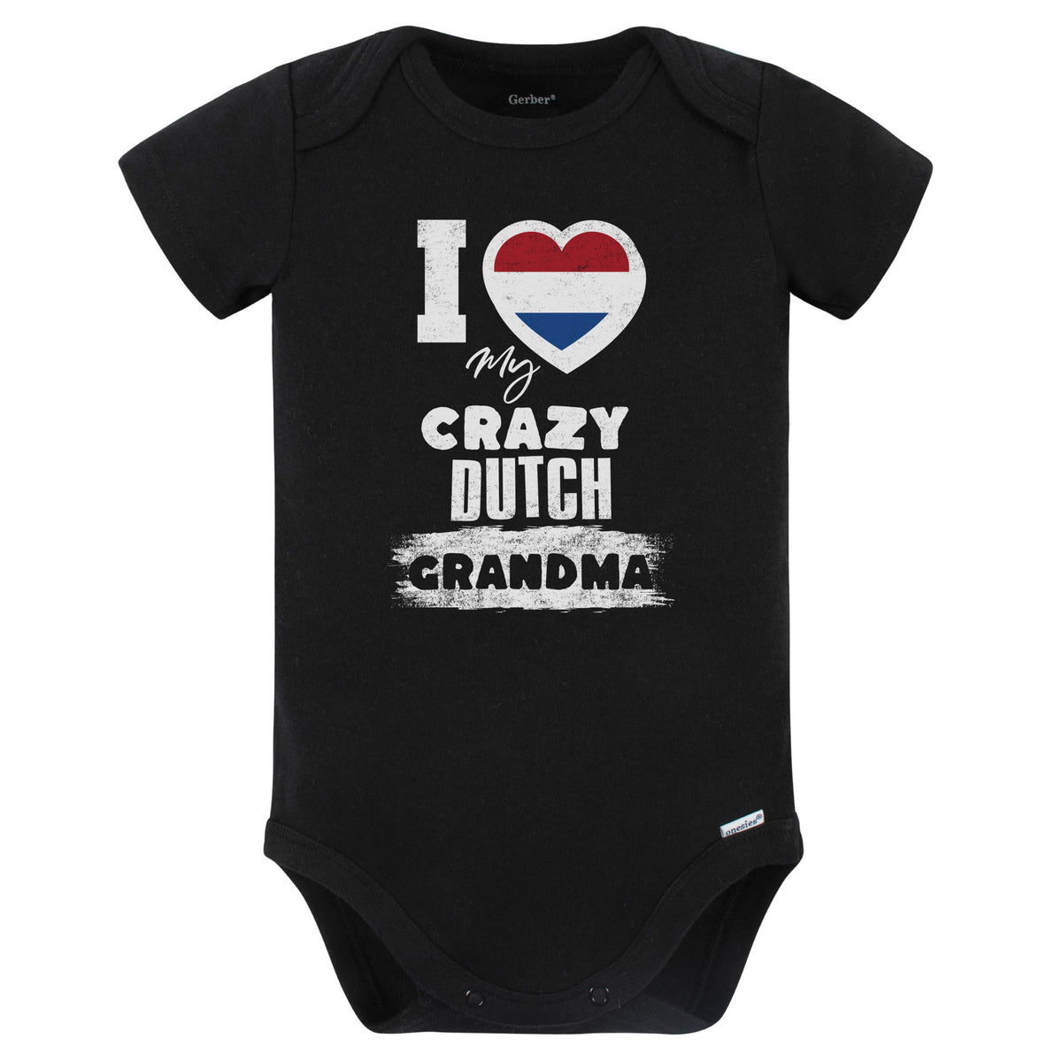 I Love My Crazy Dutch Grandma Funny Netherlands Flag Grandchild Baby Bodysuit (Black)