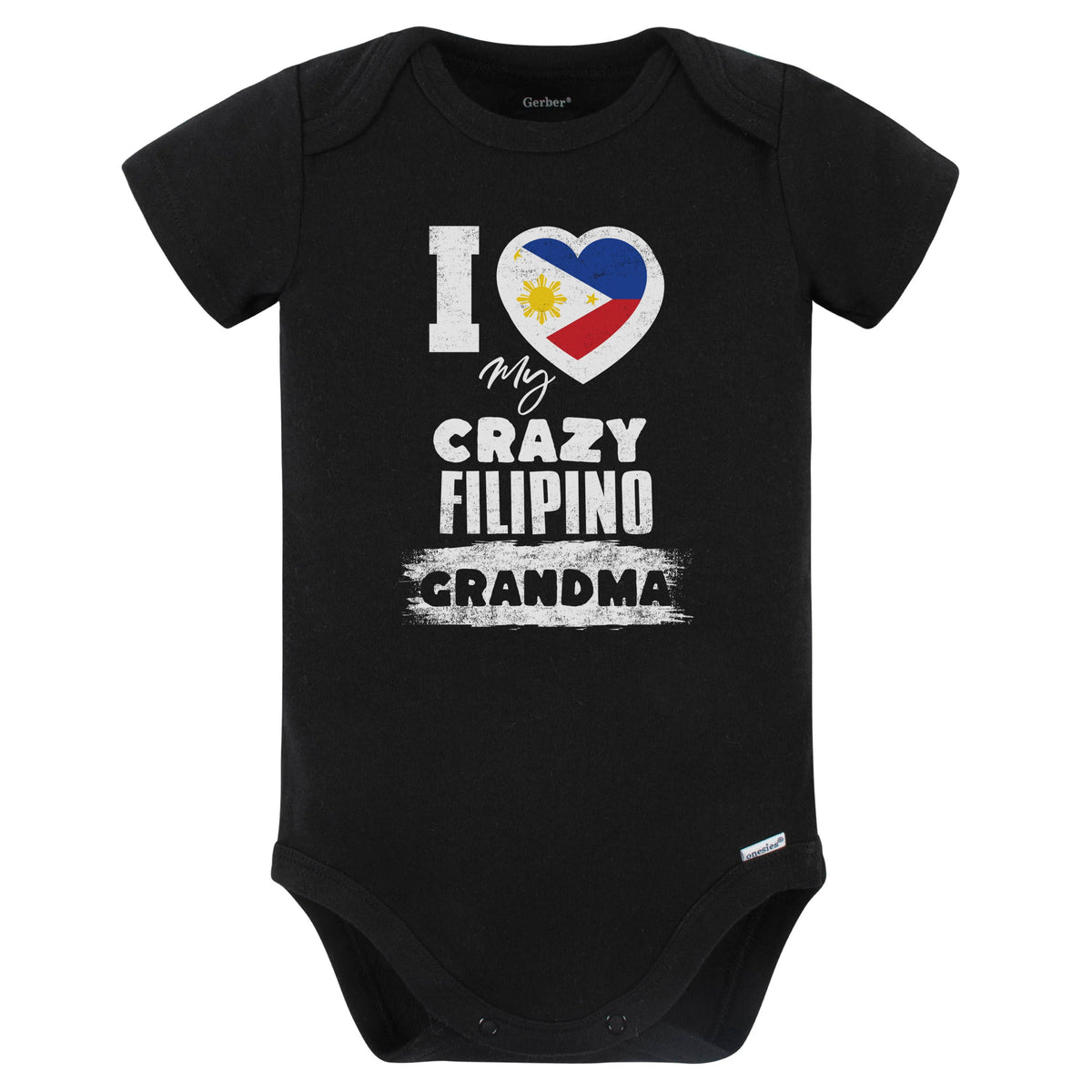 I Love My Crazy Filipino Grandma Funny Philippines Flag Grandchild Baby Bodysuit (Black)
