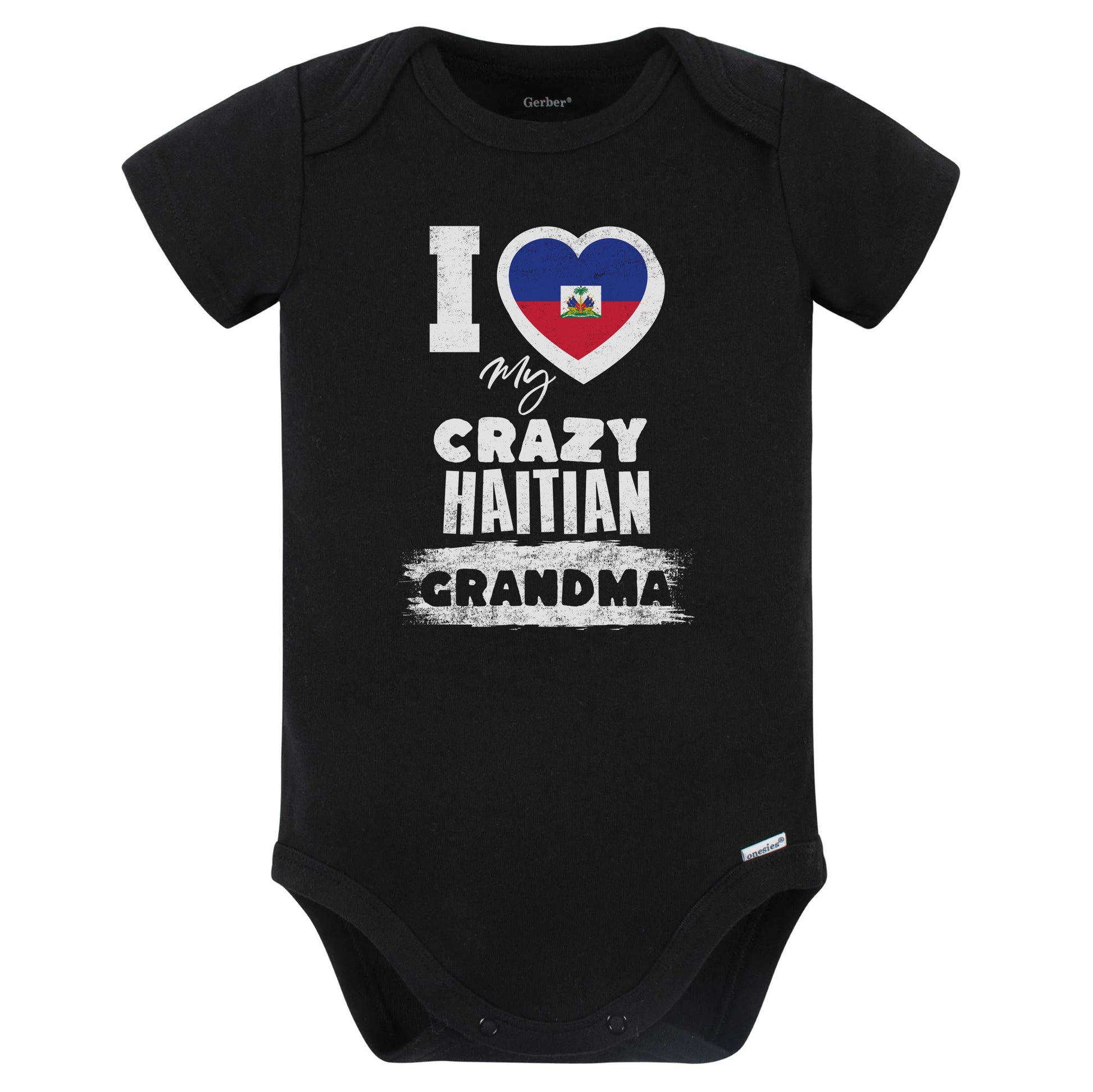 I Love My Crazy Haitian Grandma Funny Haiti Flag Grandchild Baby Bodysuit (Black)