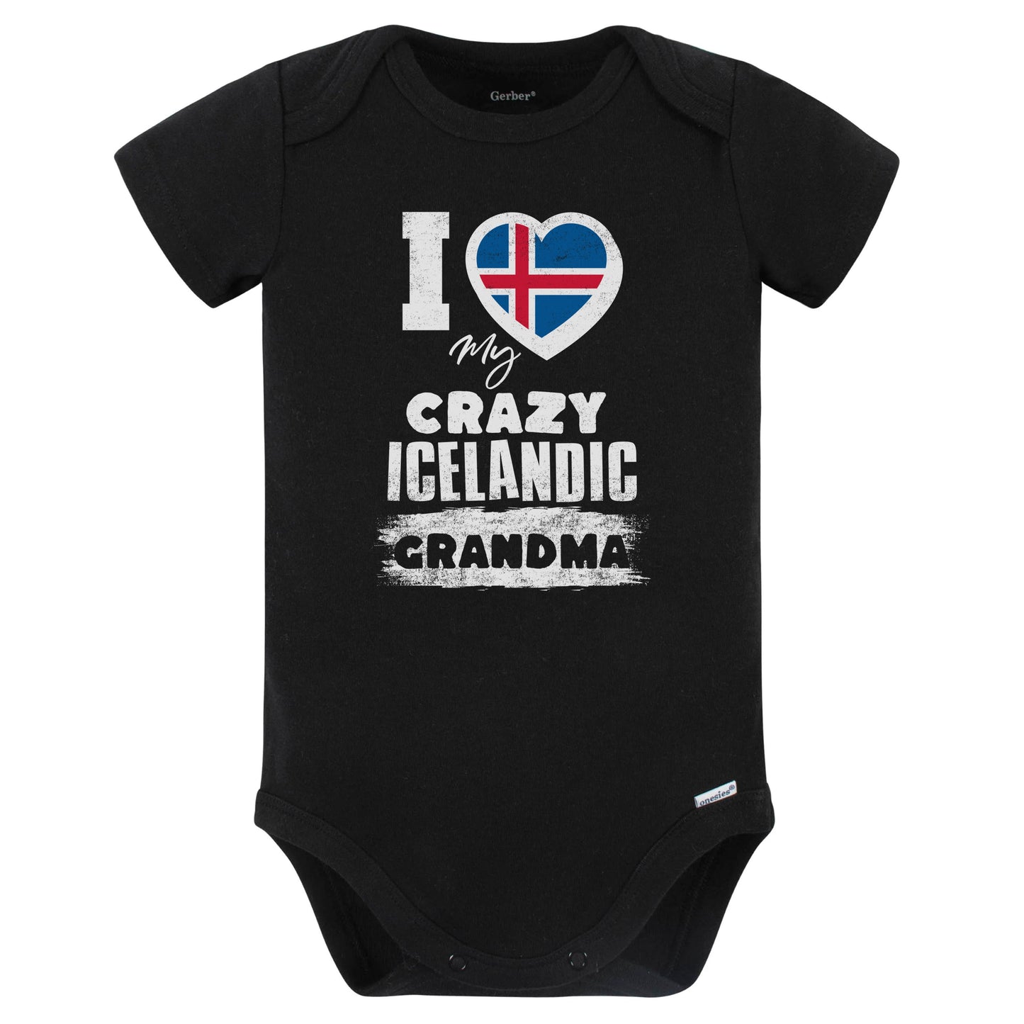 I Love My Crazy Icelandic Grandma Funny Iceland Flag Grandchild Baby Bodysuit (Black)
