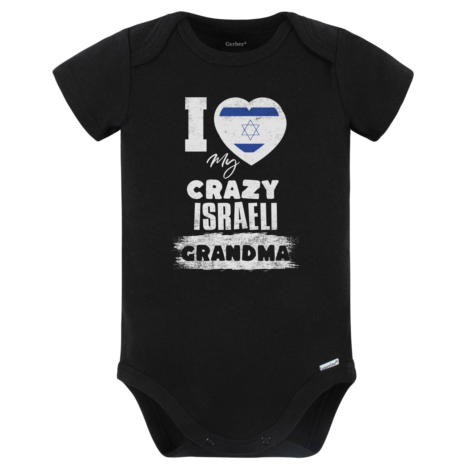 I Love My Crazy Israeli Grandma Funny Israel Flag Grandchild Baby Bodysuit (Black)