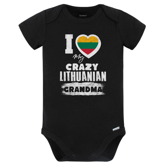 I Love My Crazy Lithuanian Grandma Funny Lithuania Flag Grandchild Baby Bodysuit (Black)
