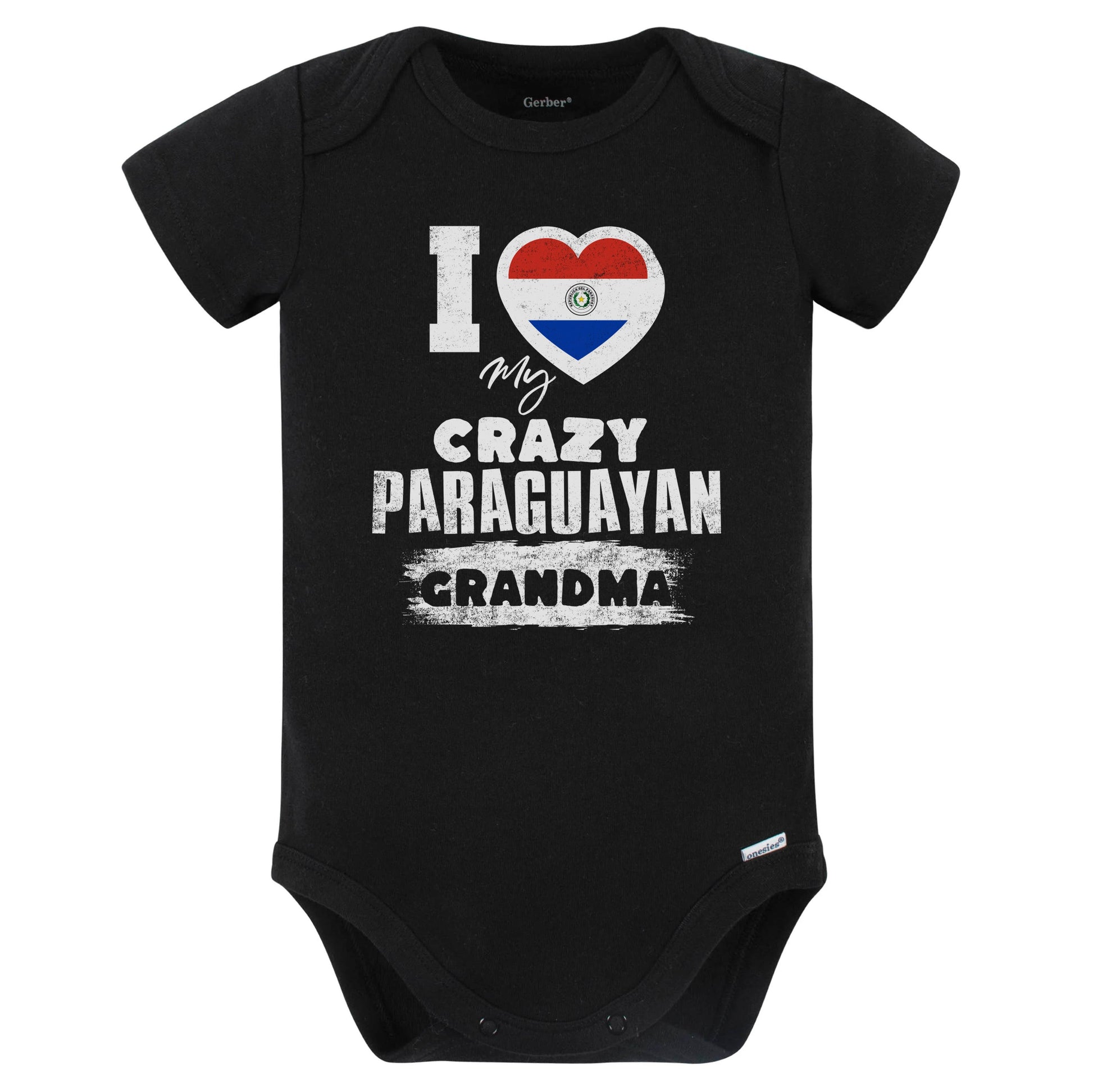 I Love My Crazy Paraguayan Grandma Funny Paraguay Flag Grandchild Baby Bodysuit (Black)