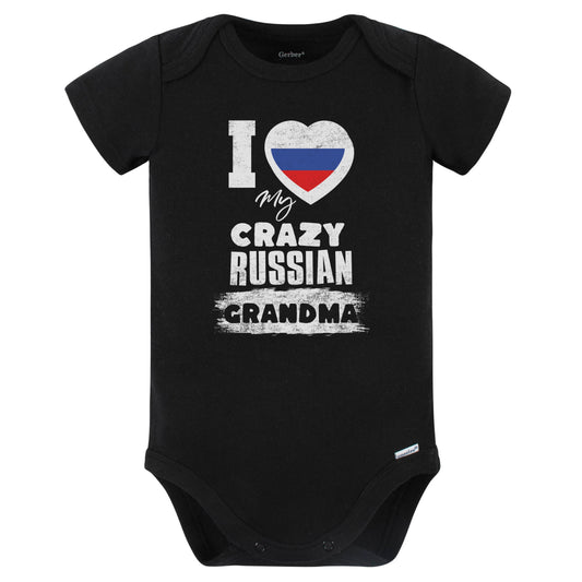 I Love My Crazy Russian Grandma Funny Russia Flag Grandchild Baby Bodysuit (Black)